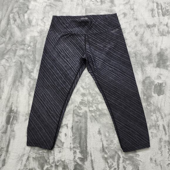 Calvin Klein Performance Leggings Women M Gray Black Quick Dry Crop Capri Ruched - Picture 1 of 12